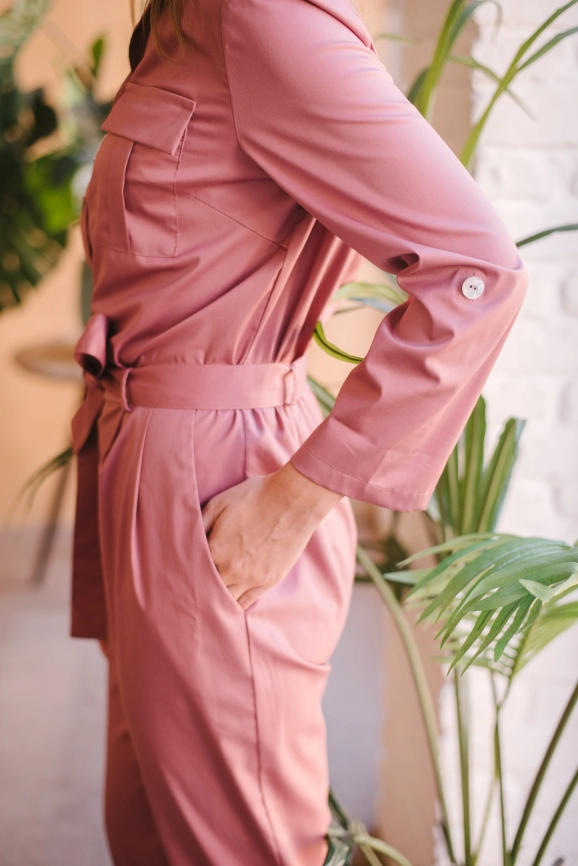 Комбинезон медицинский женский, длинный рукав, цвет розовый, арт 1-808 фото 3
