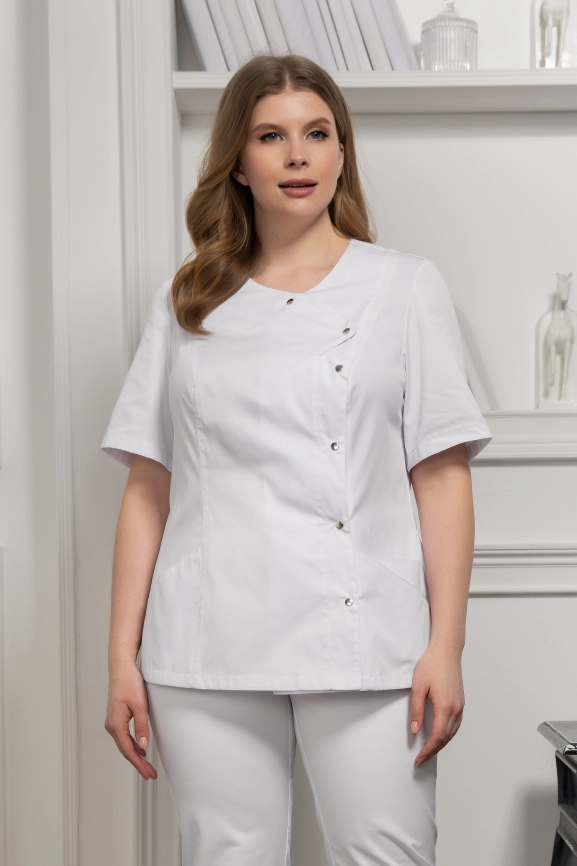 Блузон медицинский женский, короткий рукав, цвет белый, арт 7-416 фото 1